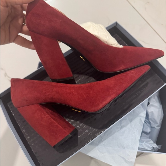 Prada Women's Bold Red Block Heels - Picture 5 of 12